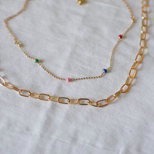 Gold Layered Necklace with Color Beads